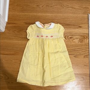 NWOT Baby Boden Sunny Yellow Dress with White Collar and Pink Accents